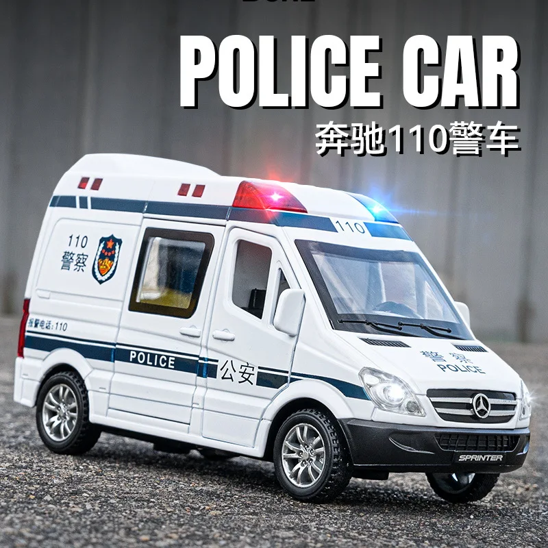 

1:32 Mercedes-Benz 110 полицейский автомобиль, модель автомобиля из литого металлического сплава, модель автомобиля со звуковым оформлением, коллекционная детская игрушка, подарки