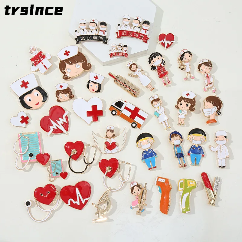 Cute Cartoon Nurse Syringe Stethoscope Microscope Enamel Brooch Jewelry Pins for Doctor Nurse Student Lapel Backpack Jewelry