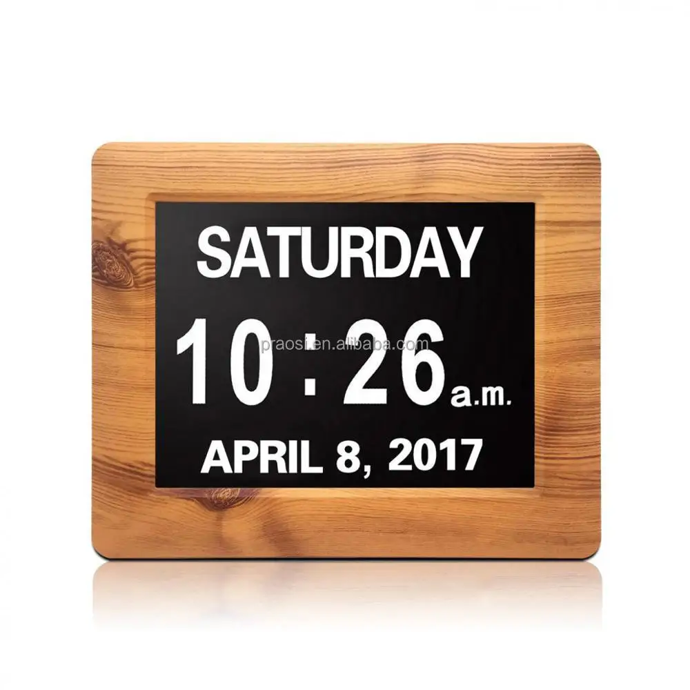 Pros 8Inch Extra Large Non-Abbreviated Day Date Month Digital Calendar Clock With Auto-Dimming 8 Alarms Reminders Dementia Clock