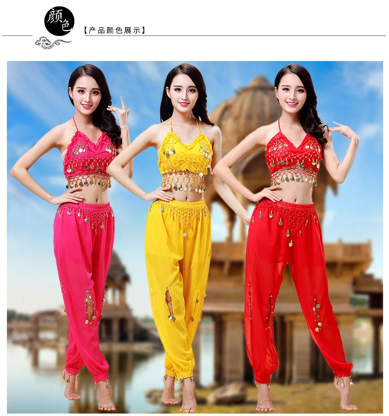 1set/lot woman belly dancing costumes female coin bra and chiffon coin pants