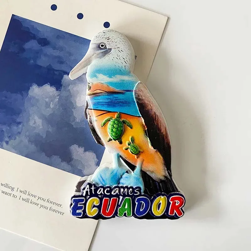 1pc, Ecuador Travel Souvenirs Home Improvement Items Arts and Crafts Gifts Beach scenery, seabirds 3D stereo refriger