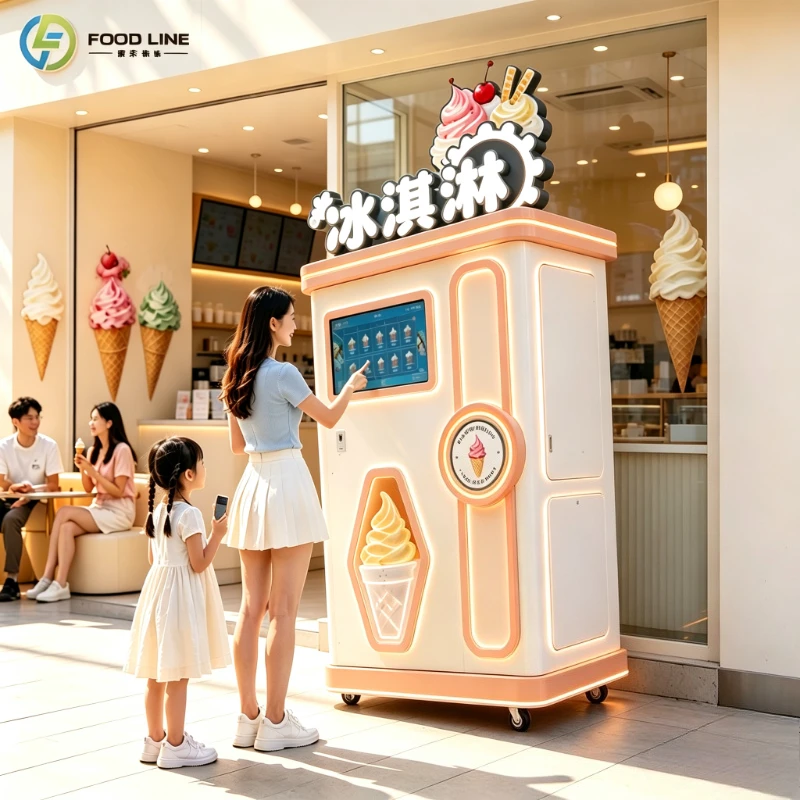 Soft Ice Cream Vending Machine with Coin Payment, Commercial Frozen Treat Dispenser for Amusement Park
