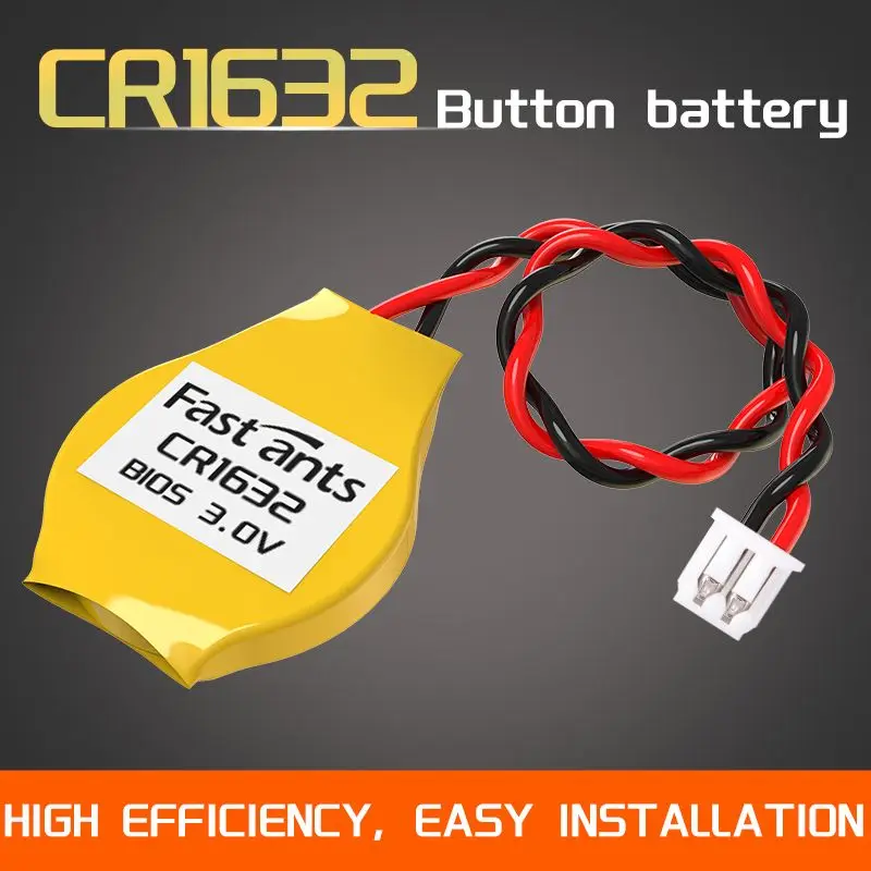 CR1632 CMOS BIOS Battery 3V Lithium Button with Wire Connector Soldering 2Pins Plug Leads Withtabs for Laptop Motherboard RTC