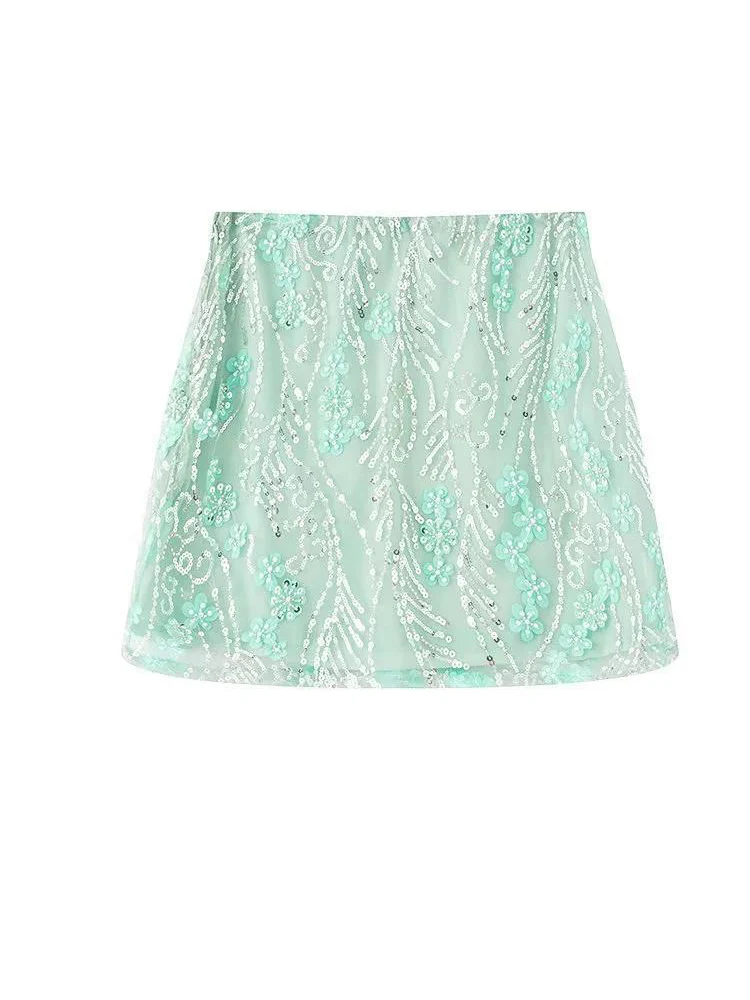

Женские мини-сетчатые юбки с цветочным принтом и блестками, летняя тонкая мини-юбка