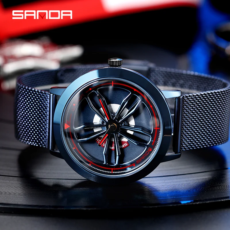 SANDA 1009 1074 Steering Wheel Watch Men And Women Quartz Watches Top Brand Luxury Waterproof Wristwatches For Couple Gift Set