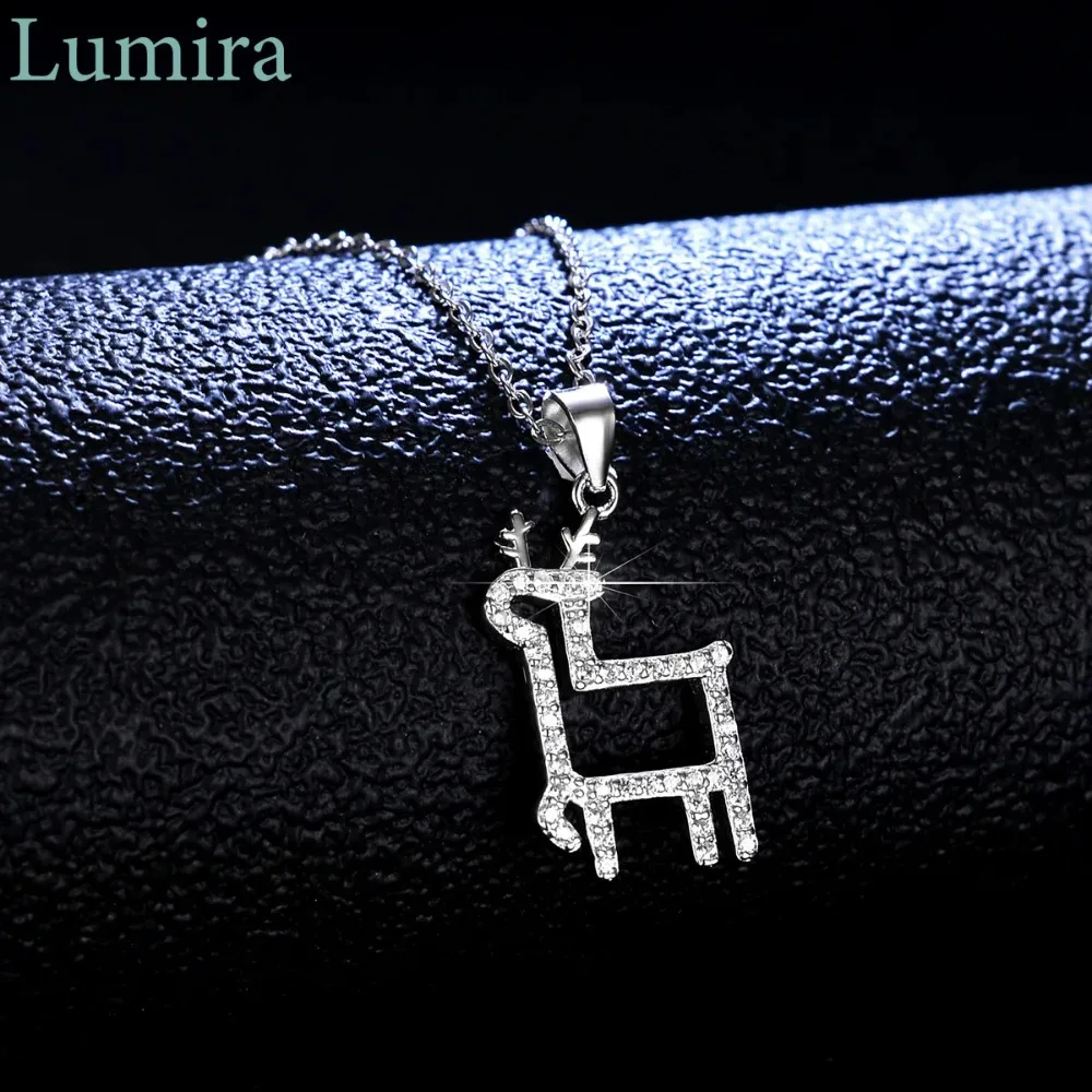 Lumira Lovely Christmas Antler Fawn Lock Pendant Set with Moissanite Platinum PT950 Necklace for Women Fine Jewelry Gifts