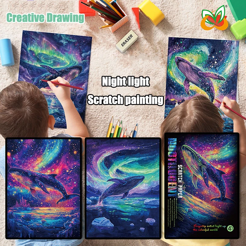 Juego de pinturas luminosas dibujadas a mano, pintura brillante para rascar, pintura colorida, dibujos creativos, juguetes educativos, regalo, 4 unidades