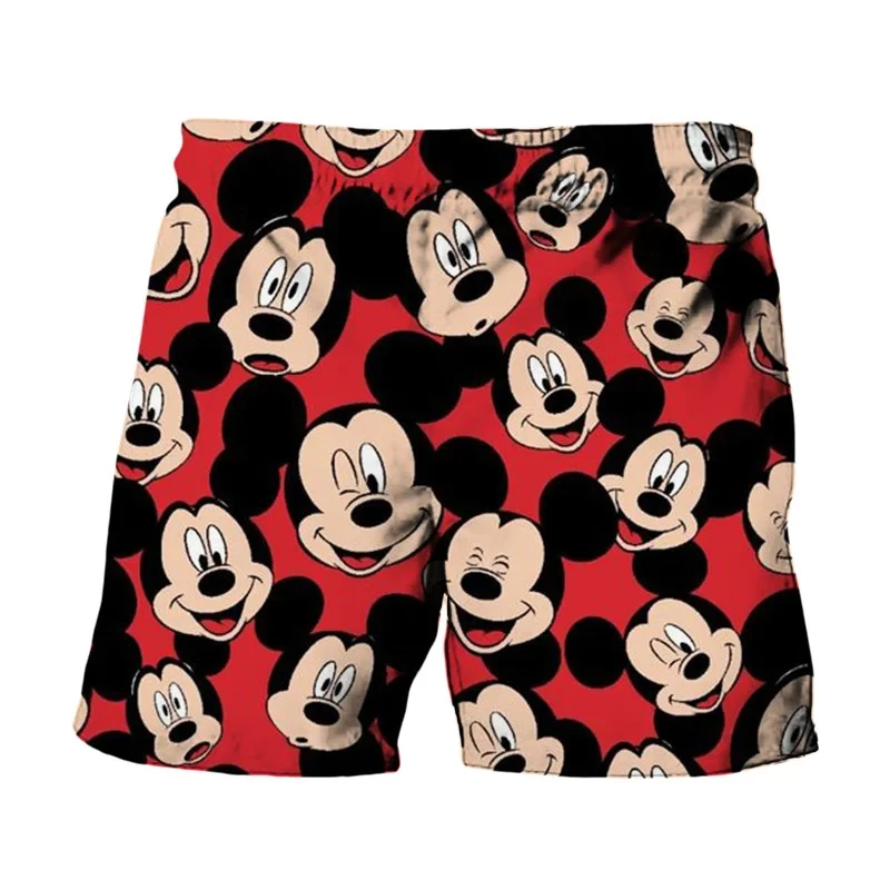 MINISO Summer Harajuku New Disney Brands Cute Stitch Mickey Minnie Anime Print Men Beach Shorts Fashion Casual Kids/Adult Shorts