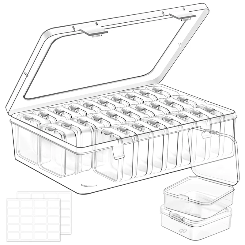 

Небольшие органайзеры для бусин, 30 шт. пластиковых ящиков для хранения, мини прозрачные контейнеры для рукоделия с откидной крышкой и этикеткой