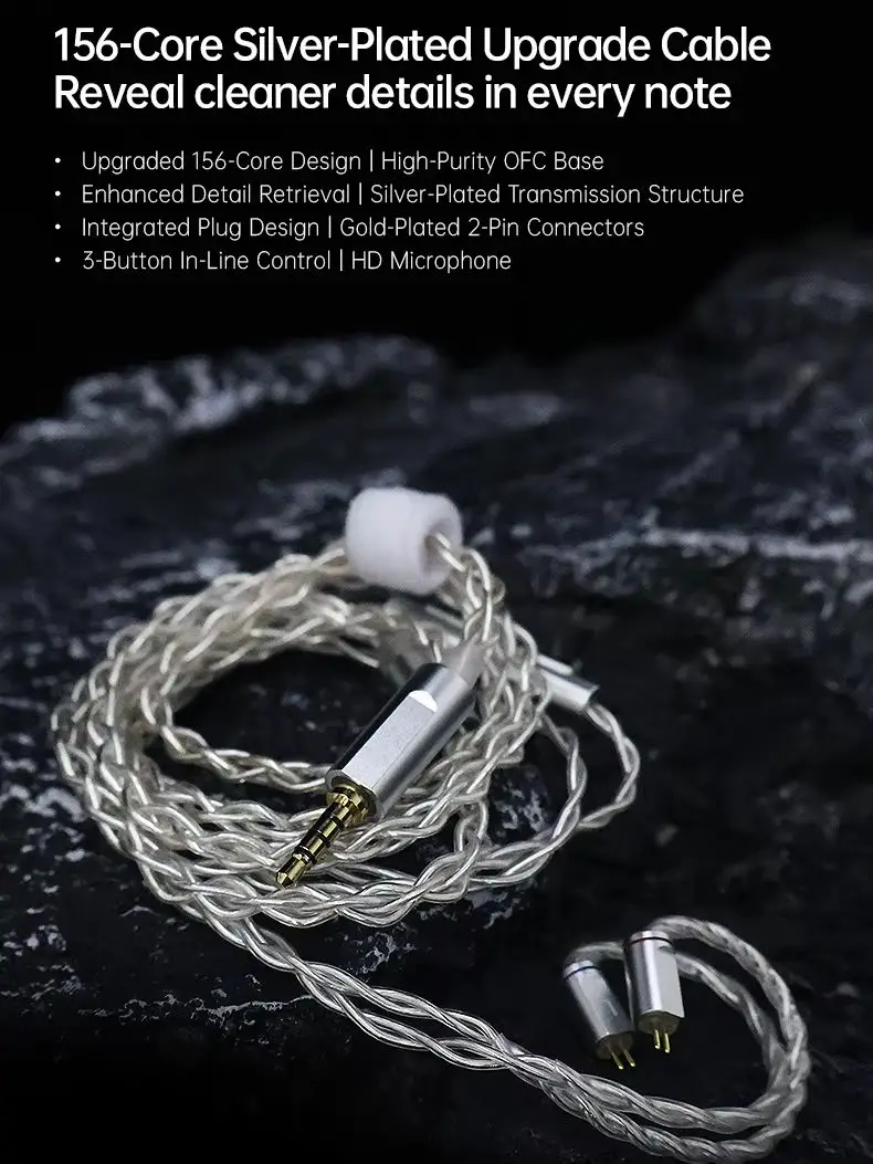 Kabel do słuchawek CCA, 4 żyły, 156 rdzeni, posrebrzana miedź, kable do słuchawek HIFI, wtyk pozłacany 3.5mm/Type-C — zdjęcie produktu 7