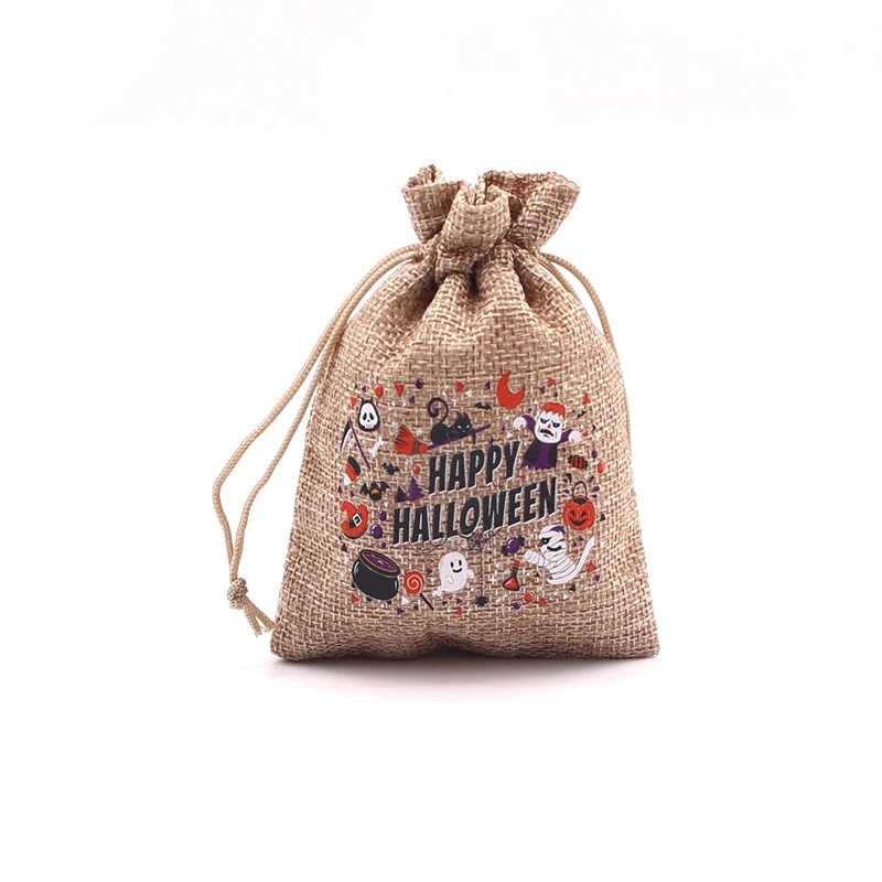

Colorful Halloween Themed Jute Drawstring Bag Wholesale Festive Candy Gift Packaging Pouch Gift Bag For Children Festival Gift
