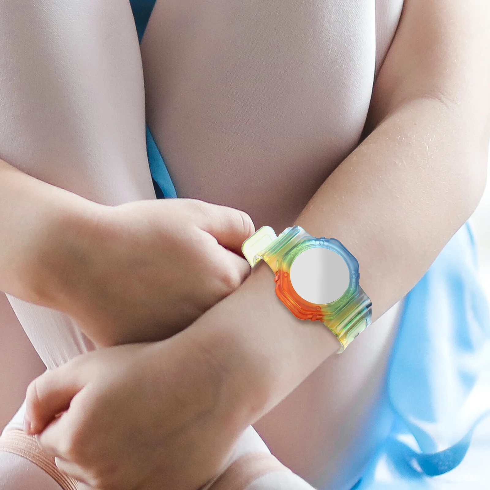 

Rainbow Cover TPU Watchband Semi-transparent Protector Kids Watchstraps Wrist Bracelet Waterproof Iridescent Adjustable