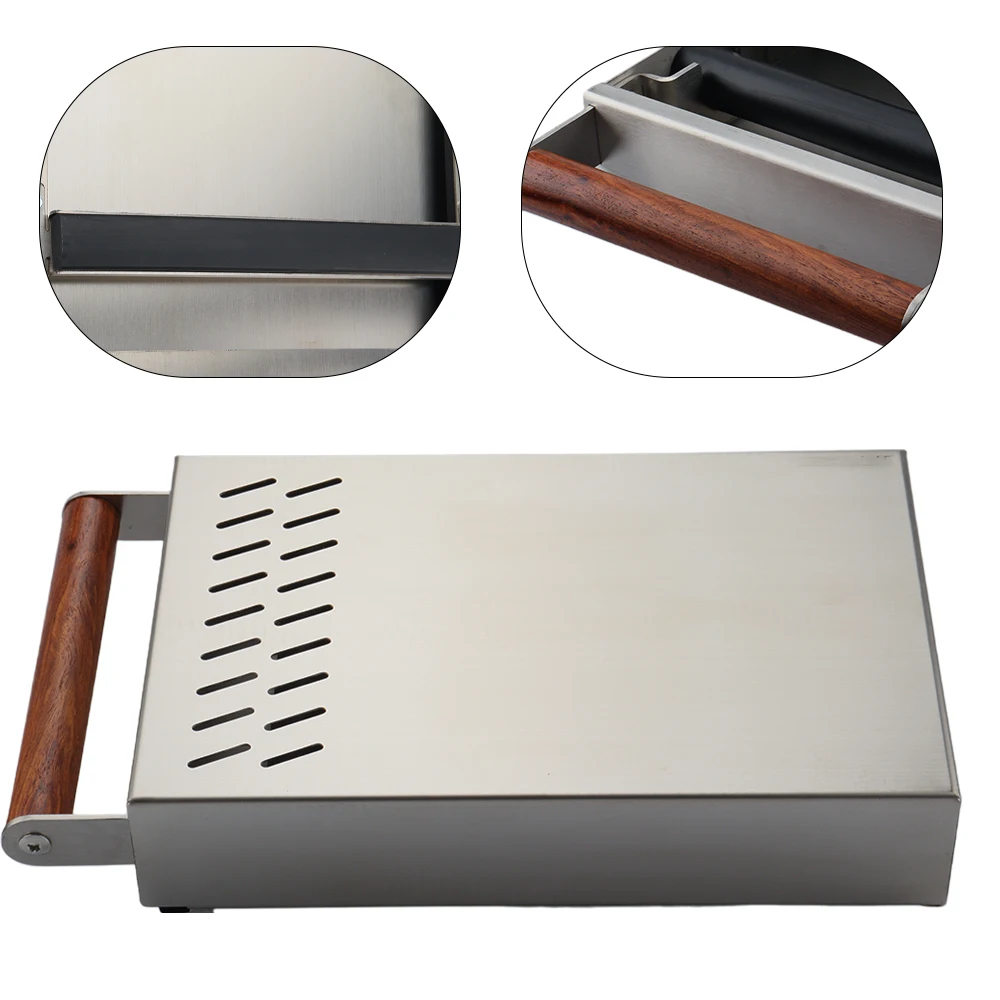 Coffee Accessories Metal Knock Out Box Stainless Steel Wood Handle Espresso Coffee Knock Box Drawer With Removable Bin Large