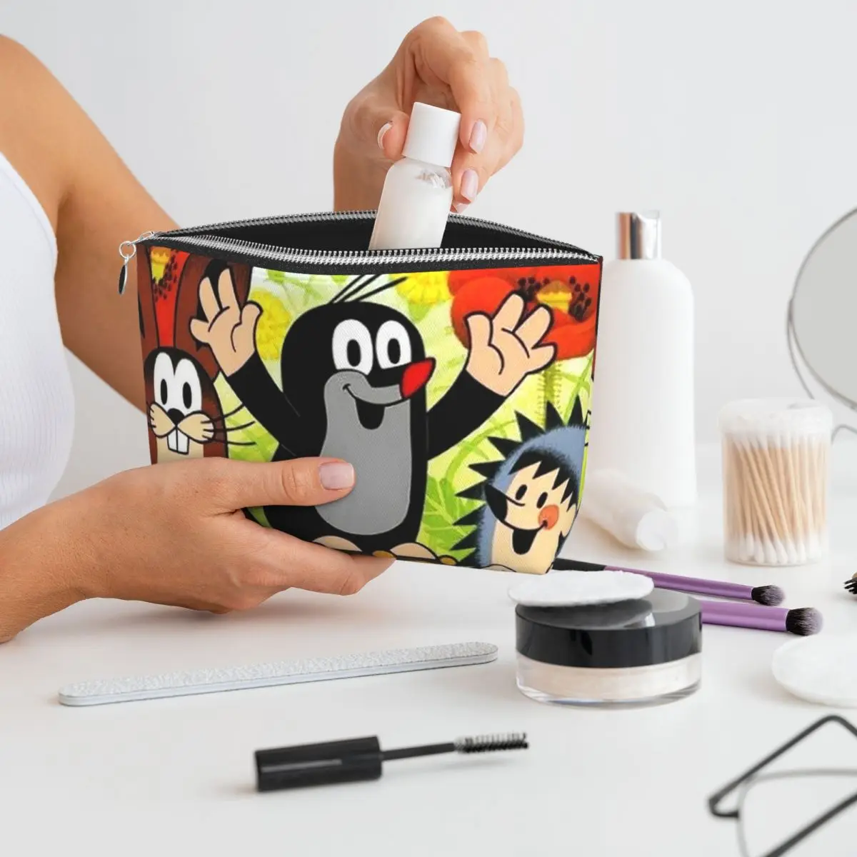 

Cute Happy Mole Krtek Women Cosmetic Bag Travel Makeup Organizer Pouch Toiletry Storage Dopp Kit Box