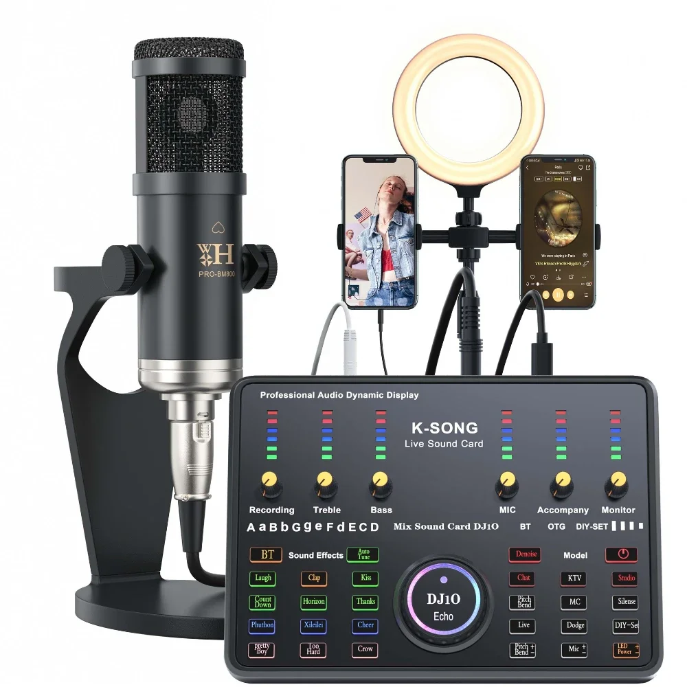 

Professional Audio DJ 10 Sound Card Set Pro-BM800 Mic Studio Condenser Microphone for Karaoke Podcast Recording Live Streaming