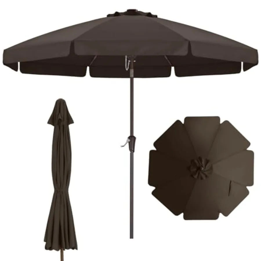 

9Feet Scalloped Patio Umbrella for Outdoor Table Use, Fiberglass Ribs, Beige, Tilt Crank Mechanism for Easy Adjustment