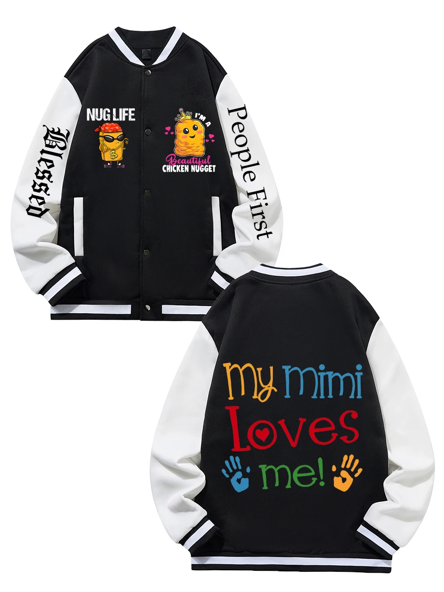 

Black Blue Green Double-sided Christmas Print XS-XXL Unisex Baseball Jacket Streetwear Coat Warm Fleece Soft Jacket