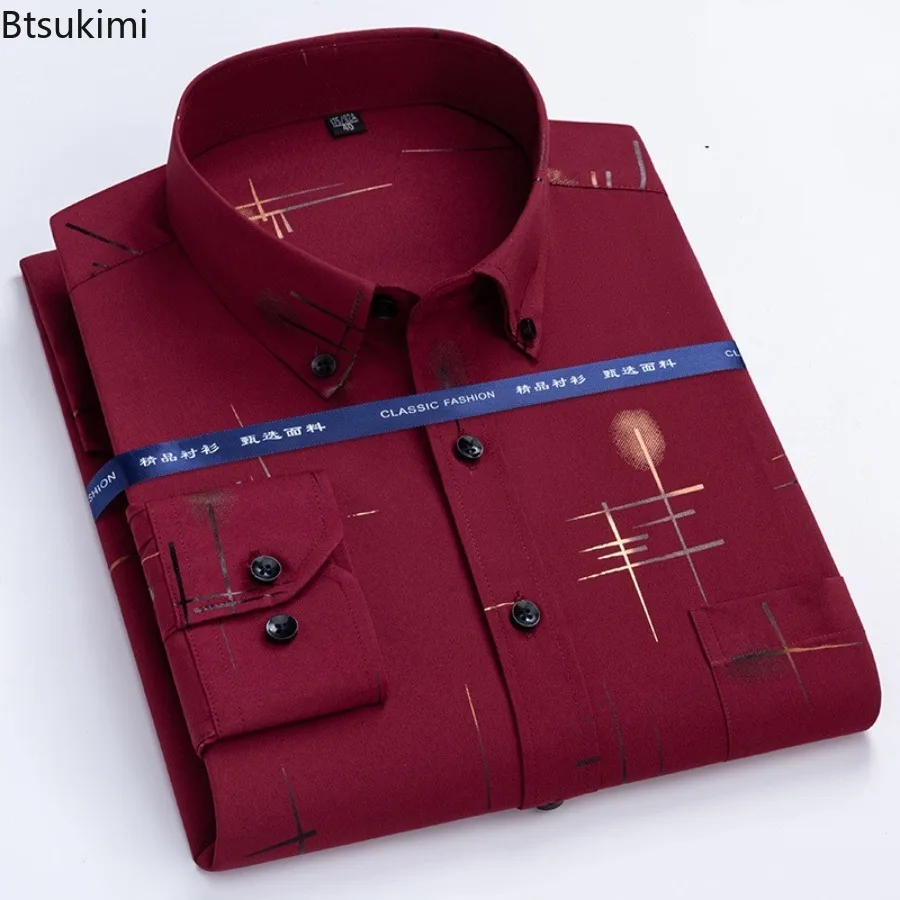 Latest Hot Sale Men's Dress Shirts Spring Autumn High-end Non-iron Anti-wrinkle Business Casual Shirts Slim Print Chemise Homme