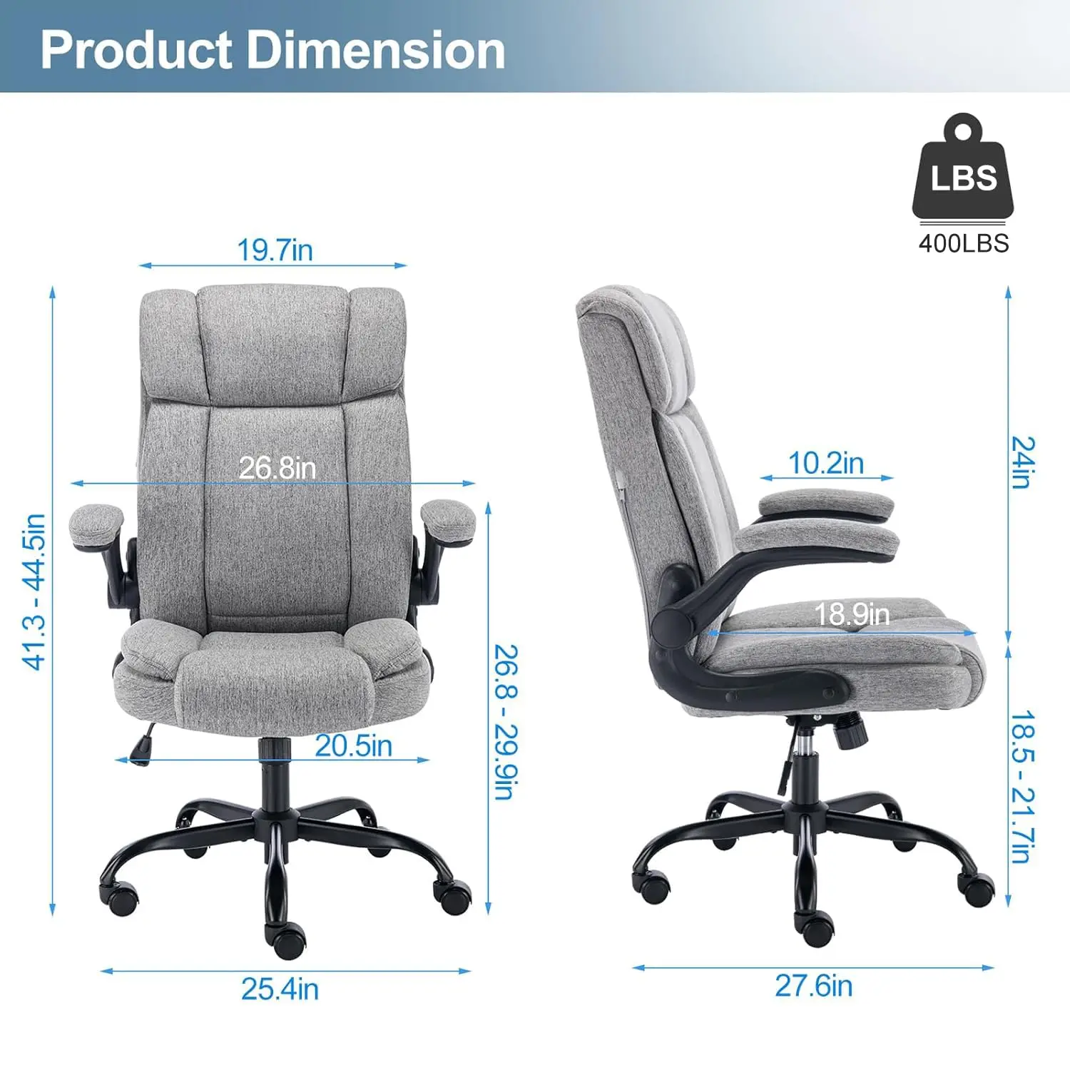 High Back Ergonomic Office Chair Flip Arms Fabric Executive Swivel, Customized