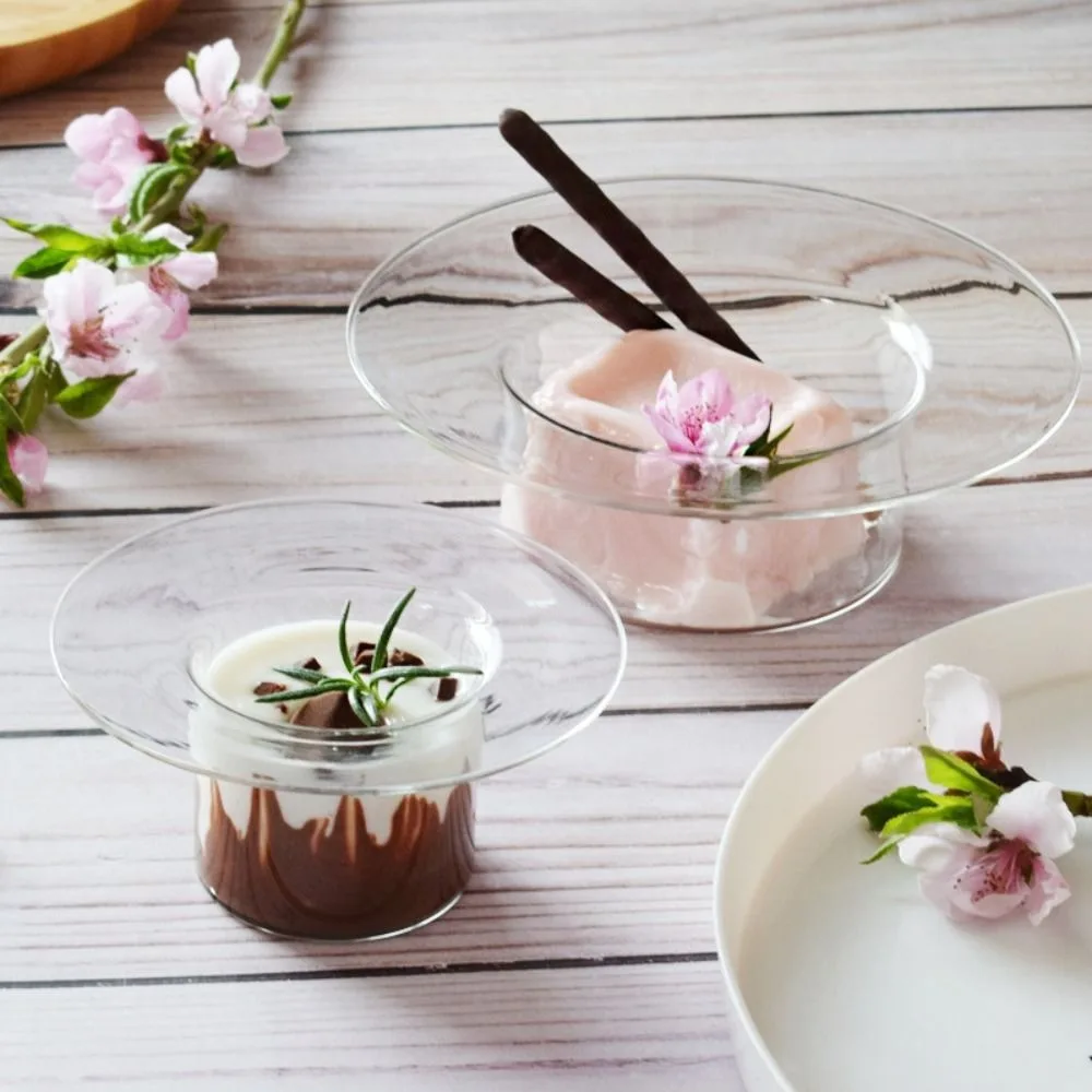 Dessert Tool Transparent Glass Bowl Straw Hat Shaped Decorative Fruit Salad Plate Household Yogurt Bowl Coffee