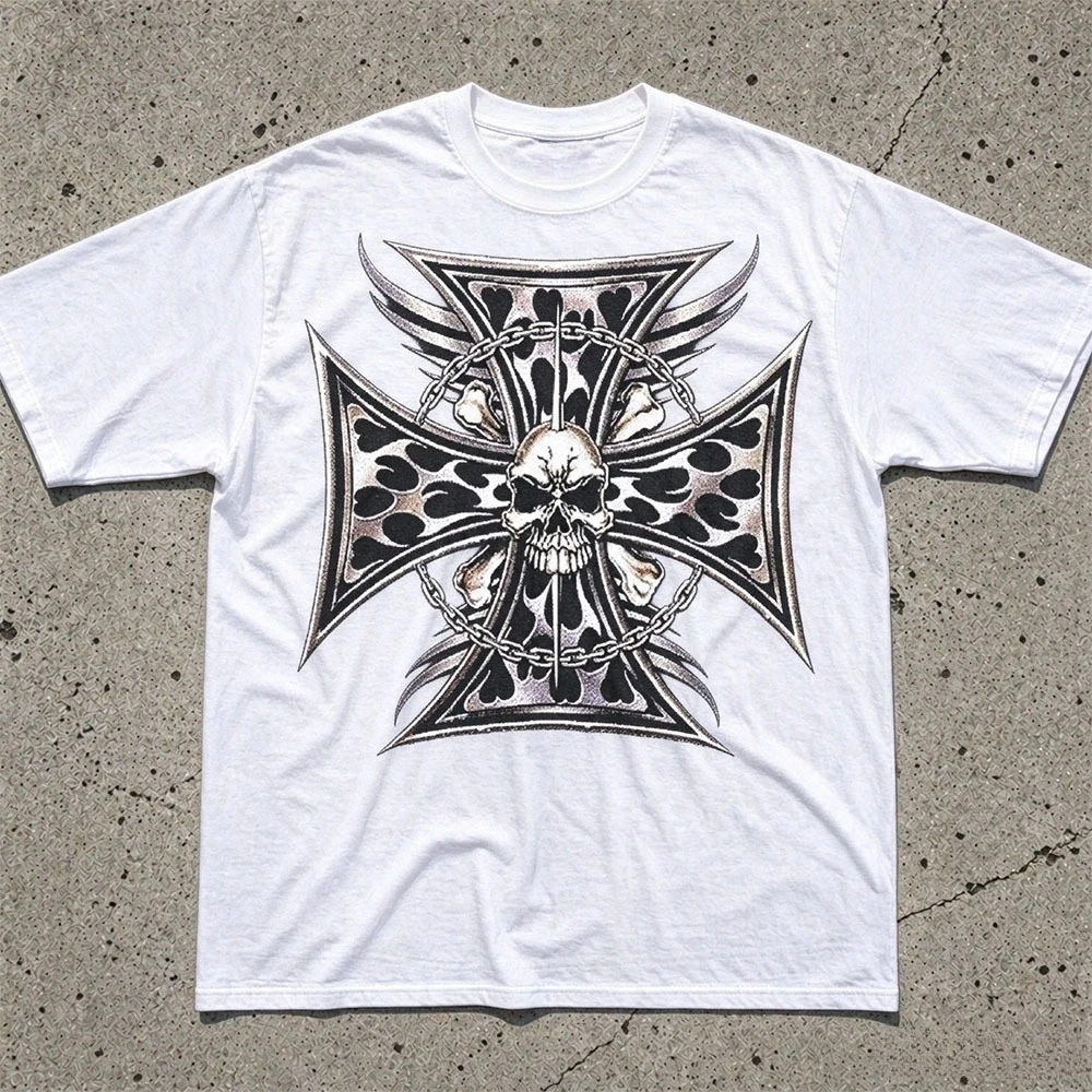 West Coast-inspired graphic T-shirts, gothic style, Y2K Harajuku style, retro millennial-era T-shirts, loose fit, unisex