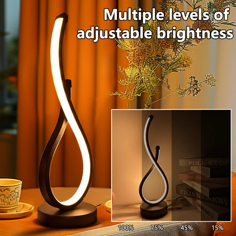 LED Night Table Lamp Modern Spiral Dimmable Bedside Bedroom Lamps Nightstand Desk Lamp Night Light for Living Room Home Office
