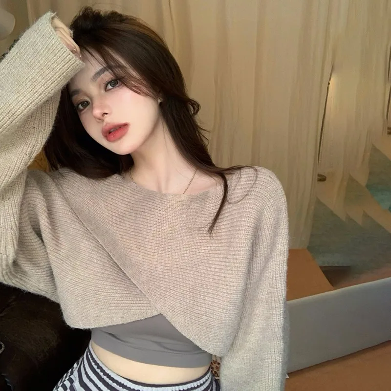 Women Sweater Off Shoulder Loose Casual Knitted Pullover Leisure Tops Spring Autumn Long Sleeves Street Style Solid Color