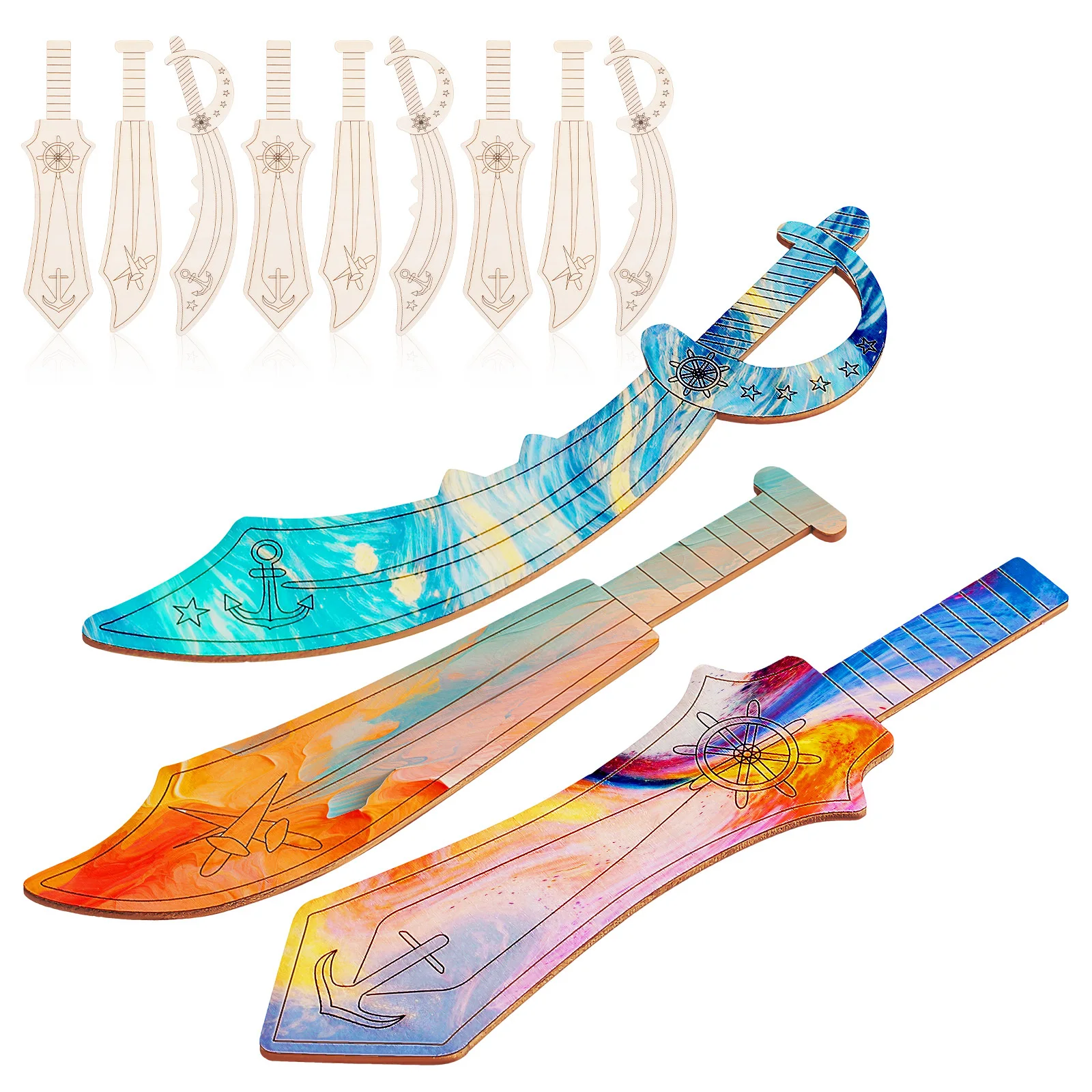 

12Pcs Wooden Pirate Swords Unfinished DIY Craft Cutouts for Kids Party Halloween Cosplay Props Birthday Favors