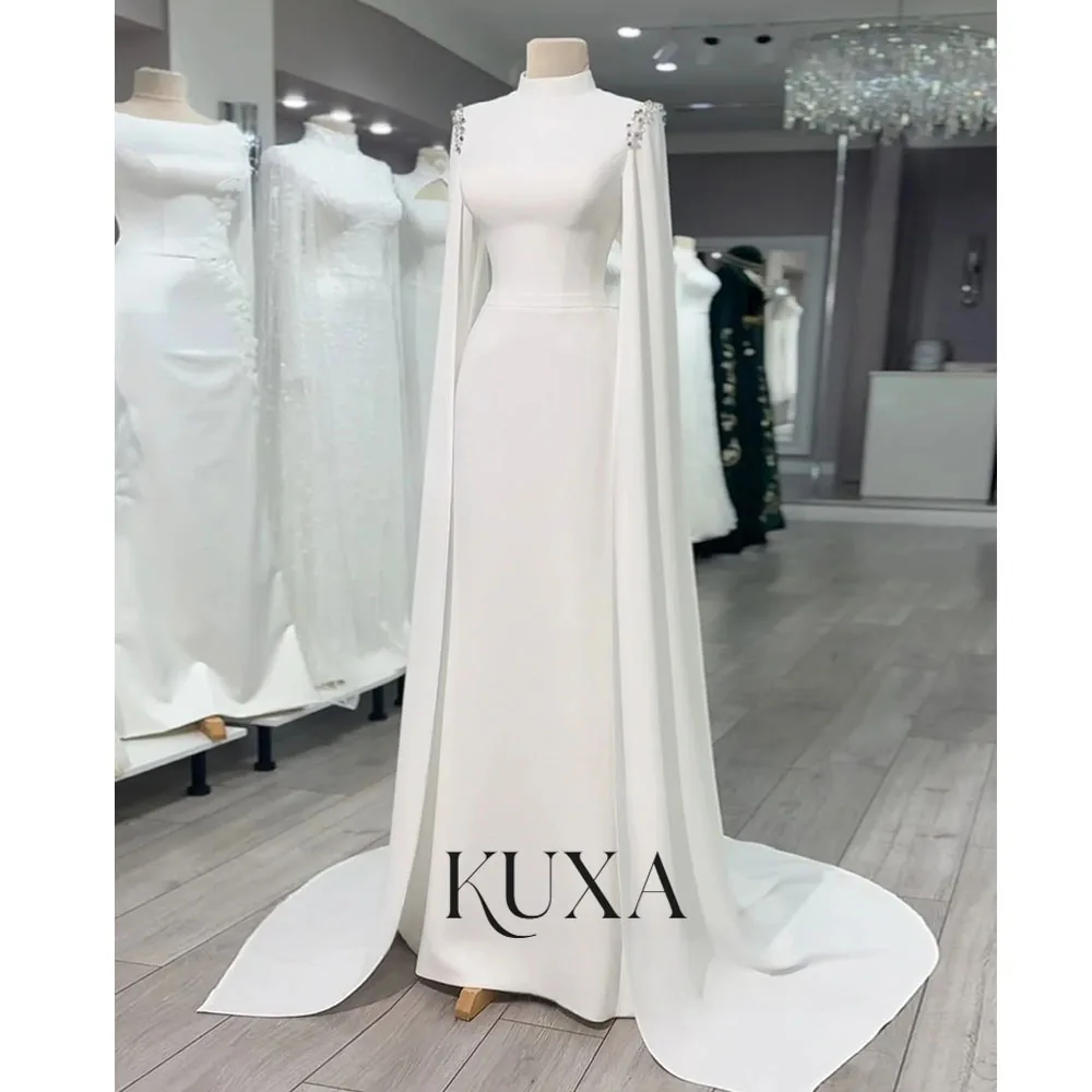 KUXA Customized Elegant Muslim A-Line Wedding Dresses Full Sleeves Crystal Floor-Length Formal Bridal Gowns vestido de novia