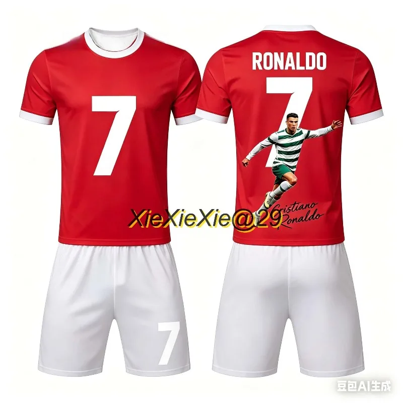 Fashion Fan Special Edition AI Ronaldo #7 Summer Casual T-shirt Shorts Set Adult and Children Couple Quick Drying Football Shirt