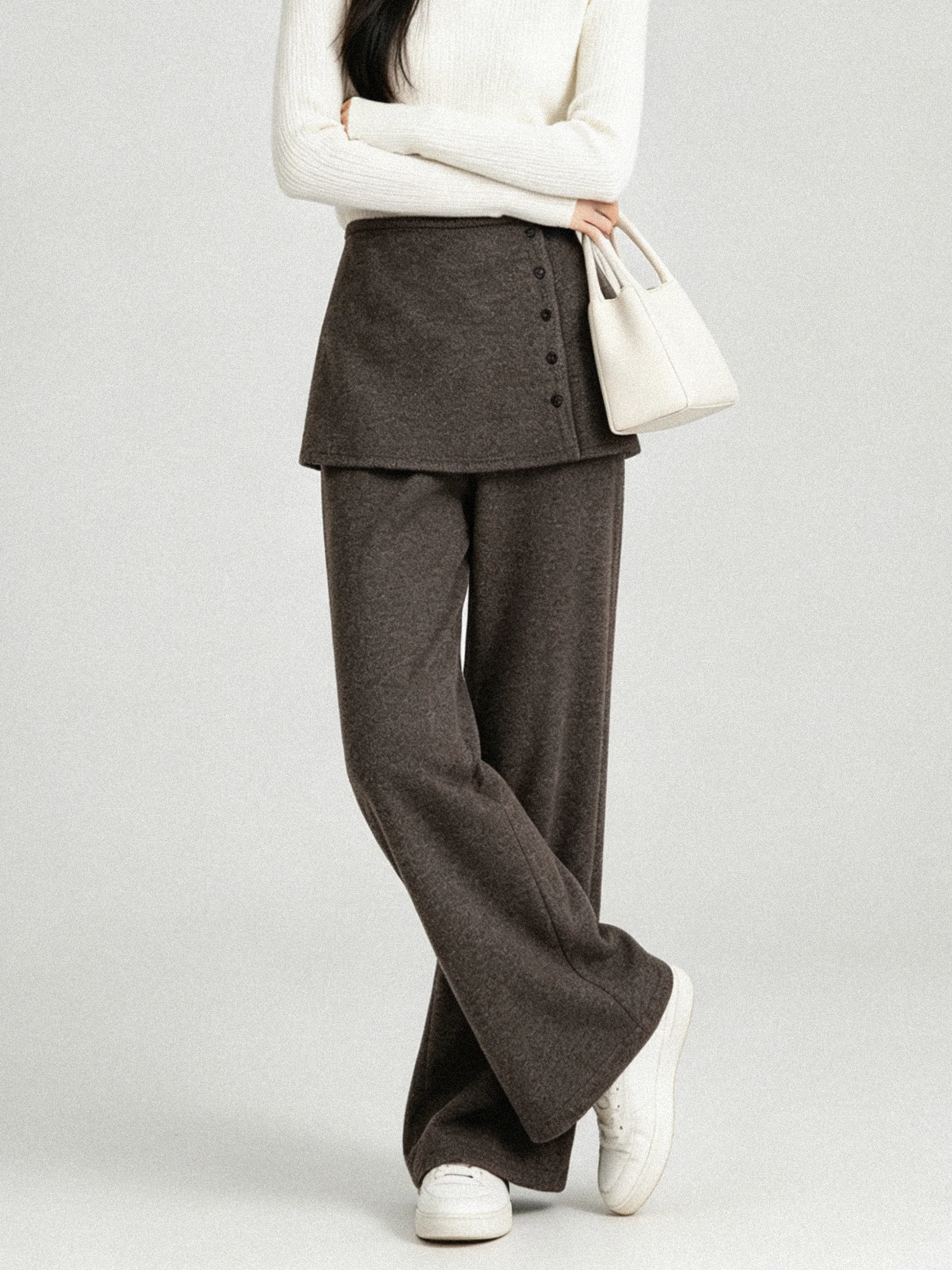 High Waist Wide Leg Pants Korean Style Retro Loose Fit Knitted Trousers Casual Layered Wear Skin-friendly Slimming Effect