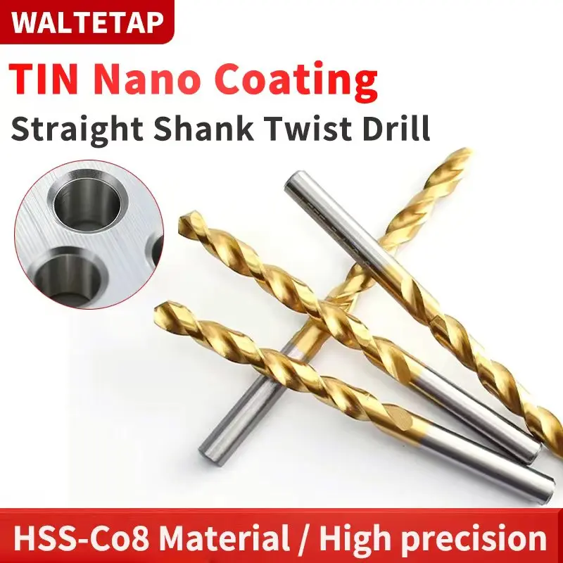 WALTETAP HSS-Co8 Straight Shank Cobalt Twist Drill DIN 338 1 2 3 4 5 6 7 8 9 10 11 12 13 mm Drills Bit For Stainless Steel