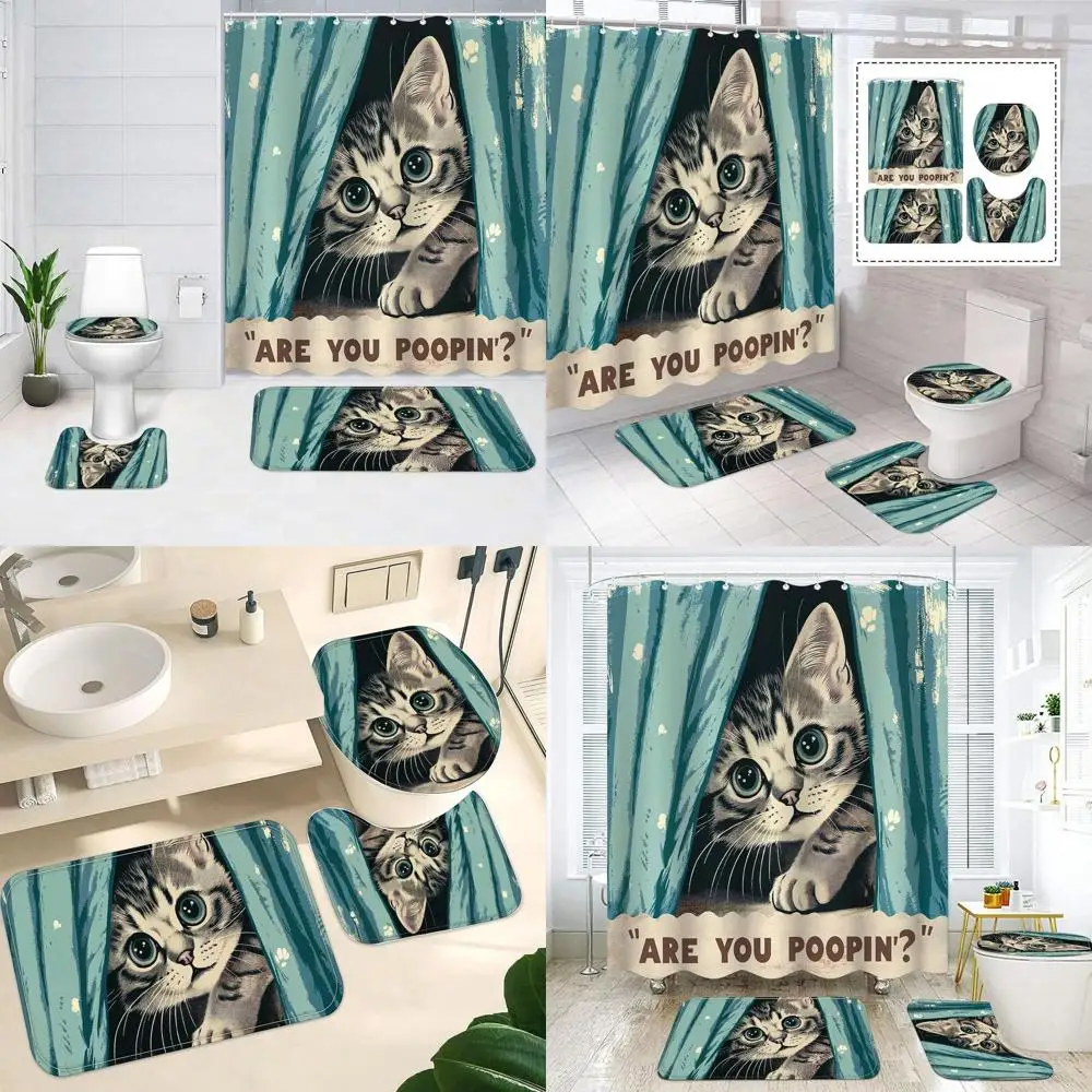 

Funny Cat-Themed Shower Curtain Set with 12 Hooks, 72x72 for Bathroom Decor