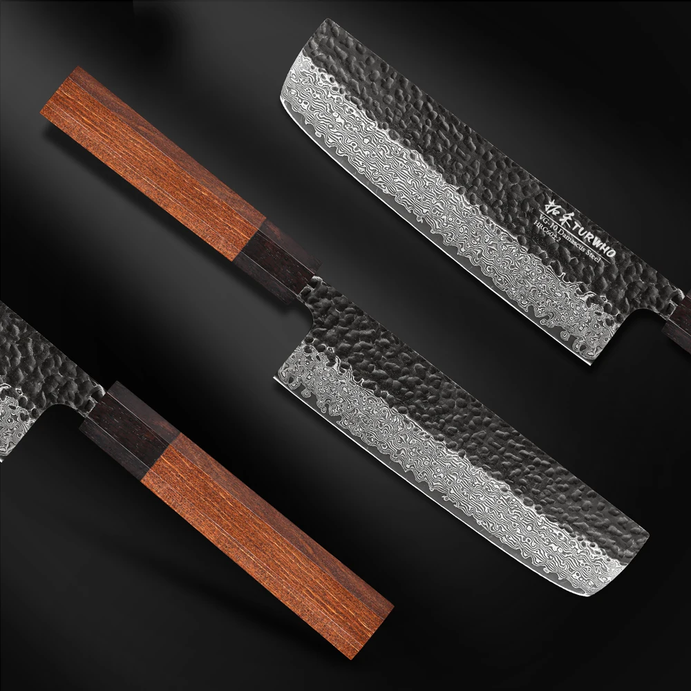 Imagem -05 - Turwho Nakiri Faca Japonês 67 Camada de Aço Damasco Mão Forjada Cozinha Chef Faca Carne Afiada Vegetal Ferramenta Cozinha Faça Você Mesmo Lidar com