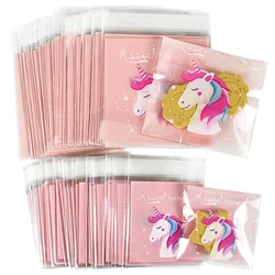 100pcs Pink Unicorn Candy Bag Baking Cookies Gifts Packaging Self-sealing Plastic Bags For Unicorn Birthday Wedding Party Decor