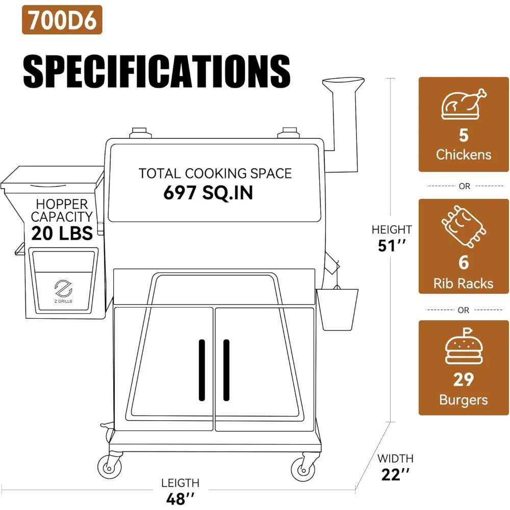 Pellet Grill Smoker with PID 2.0 Controller, LCD Screen, 2 Meat Probes, Huge Storage Cabinet, 697 Sq in Cooking Area, Rain Cover