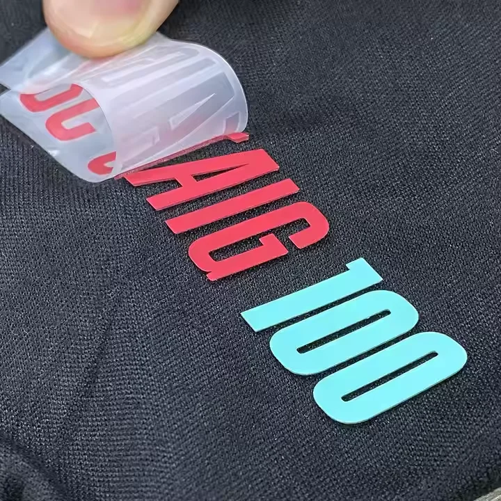 Individueller Siebdruck 3D-Silikon-Heißpress-LOGO-Etiketten Gummi-Patches Aufbügelbare Aufkleber Vinyl-Wärmeübertragungslogo für Kleidung – Detail 5