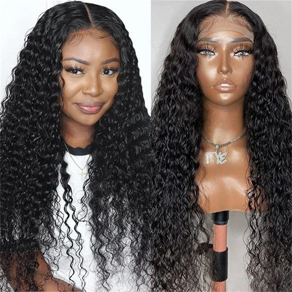 Water Wave Transparent 4x4 Lace Closure Wigs for Women Pre Plucked Peruvian Human Hair Water Curly 13x4 Lace Frontal Wigs 180%