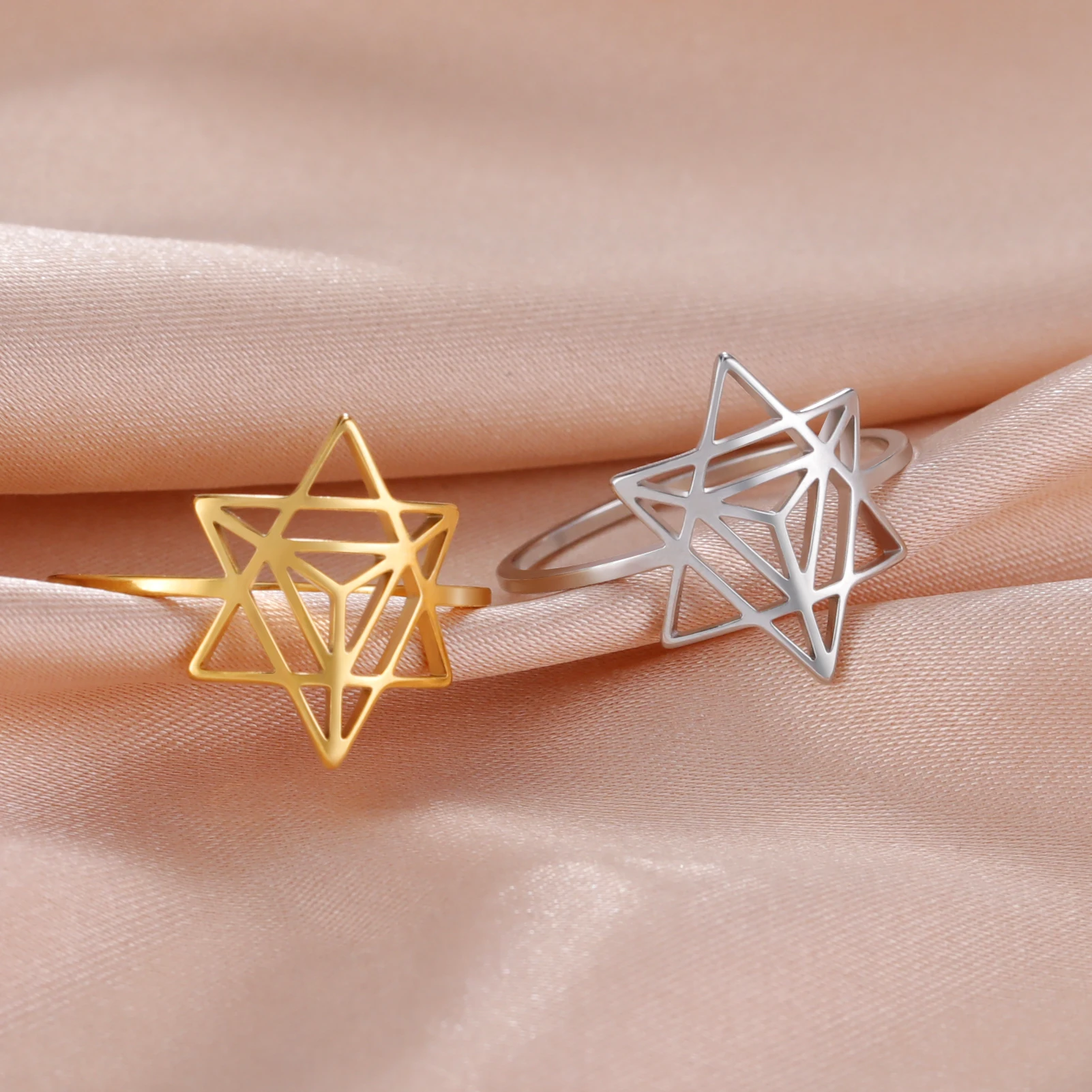 LIKGREAT Merkaba Stern heilige Geometrie Ring Frauen Männer Edelstahl Mode Fingerringe Ehering Meditation Schmuck Geschenk