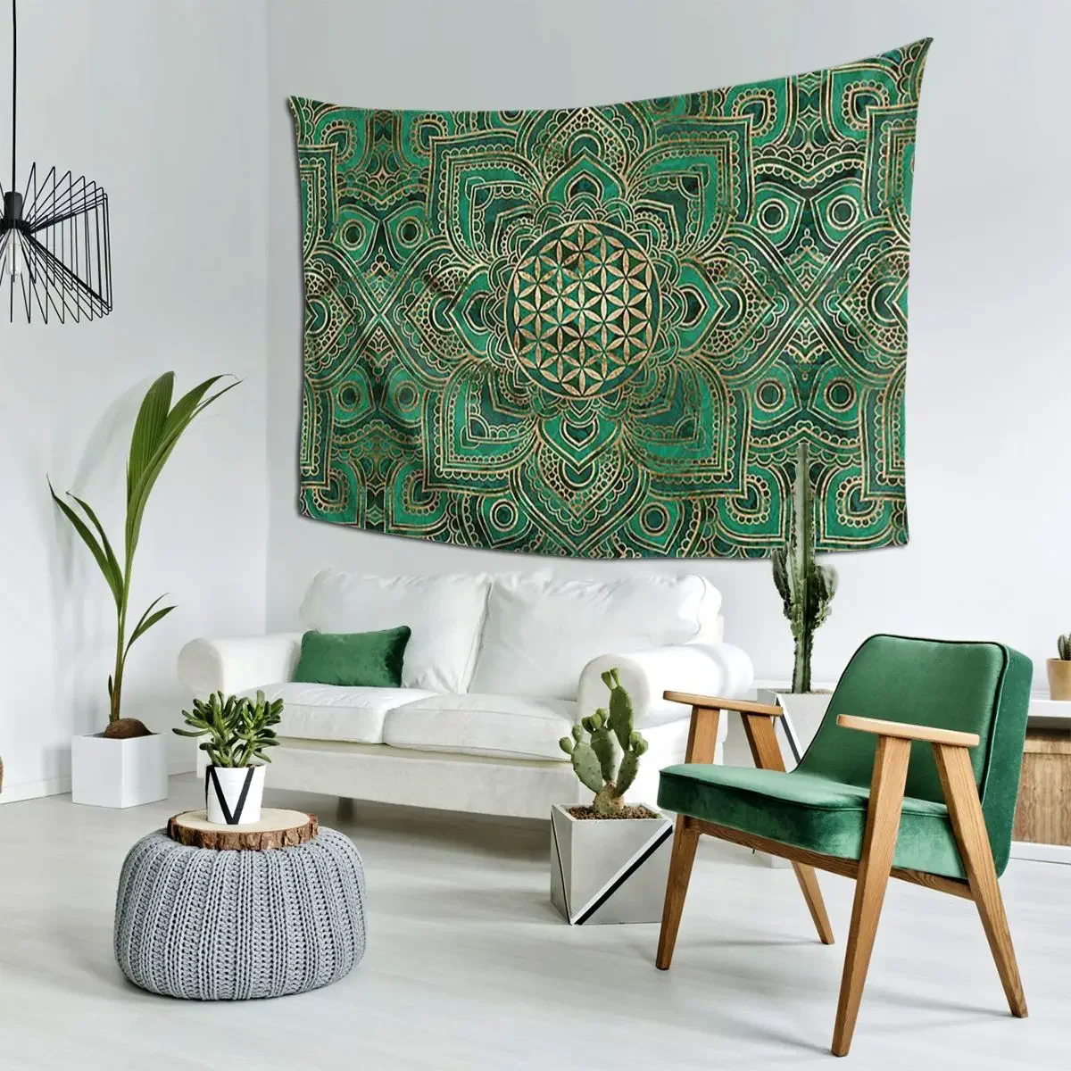 Flower Of Life In Lotus - Malachite And Gold Tapestry Funny Wall Hanging Aesthetic Home Tapestries for Room Bedroom Dorm Room