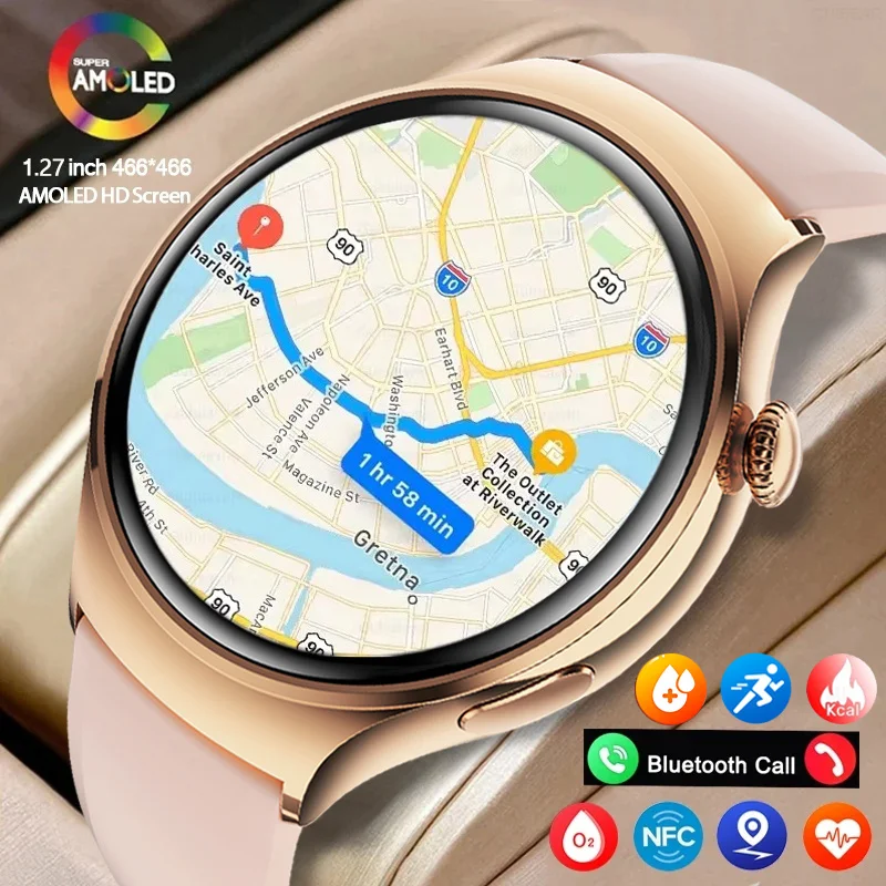 Smartwatch para Mulheres, GPS, Trajetória Desportiva, Frequência Cardíaca, Chamada Bluetooth, Huawei, IOS, Xiaomi, NFC, 1.27\