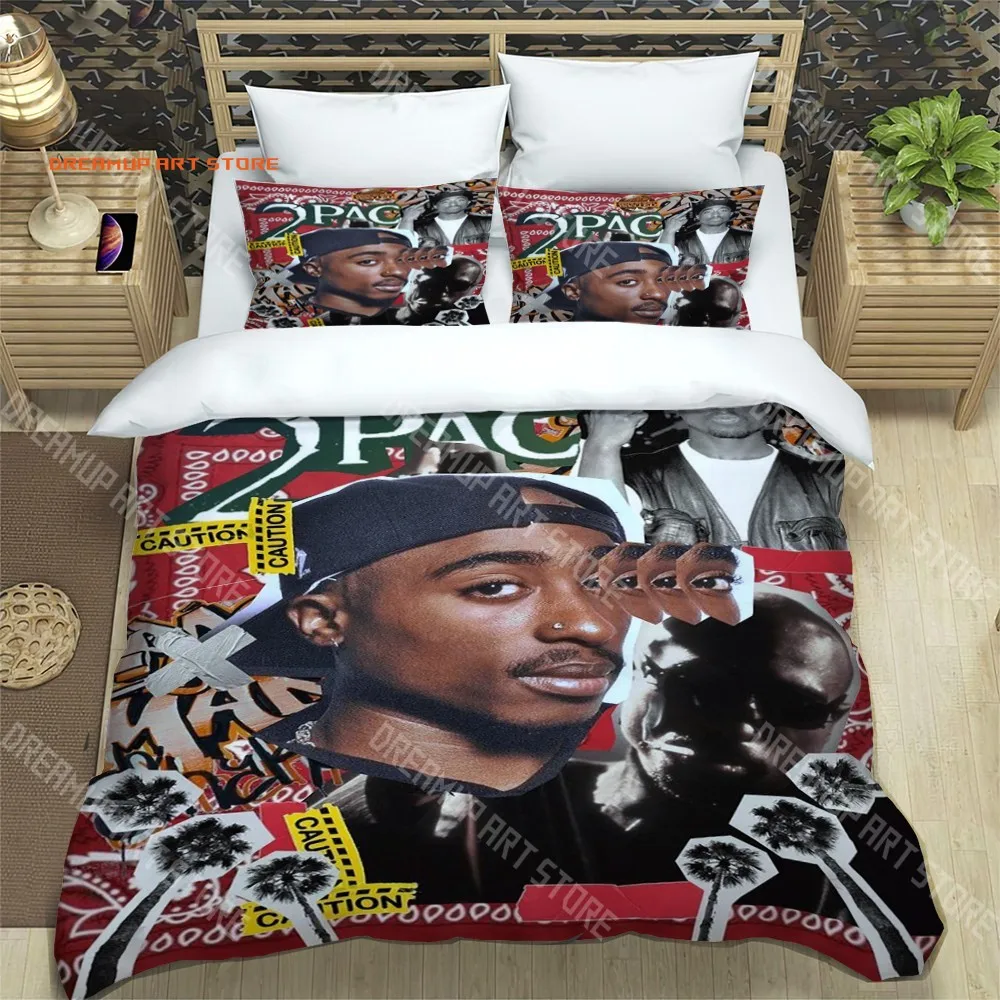 2026 T-Tupac Shakur Fashion Trendy Print Three-piece Set Suitable For Kids Or Adults Quilt Cover Pillowcase Bedding Set Birthday
