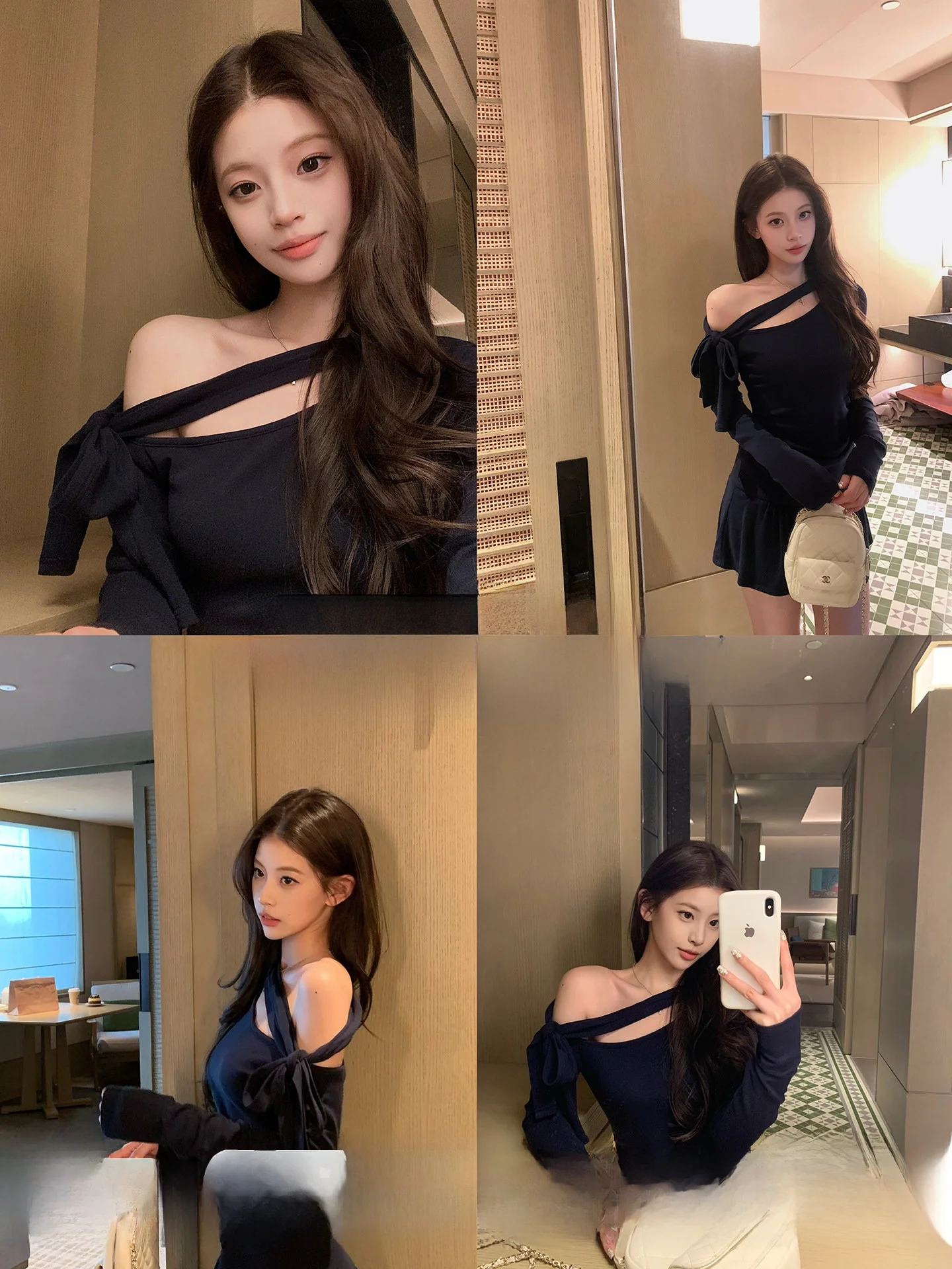 

Qiu Rou Yao Paris Poem Collection Lazy Shoulder Slim Fit Women's T-Shirt Set Short Skirt Casual Style Long Sleeve Spring Wear