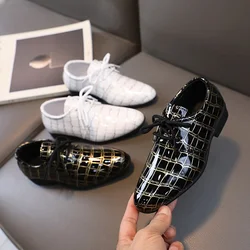 Children's Leather Shoes Fashion Lace-up Boys School Versatile Performance Low-heels Causal Kids Black White Dress Single Shoes