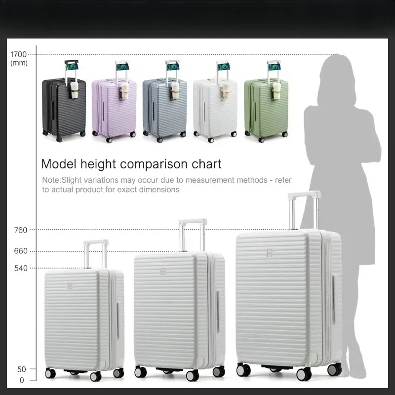 20 24 28-inch rolling luggage multi-function luggage with cup holder, charging computer material, smart luggage