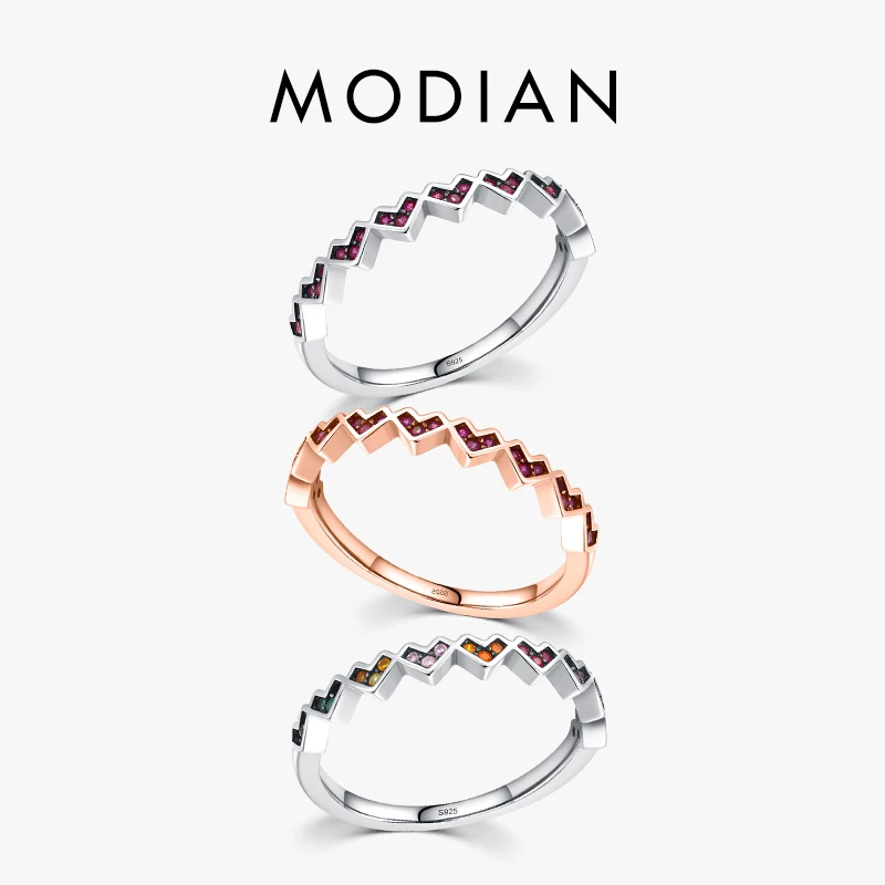 

MODIAN 925 Sterling Silver Rainbow Color Simple Love Ring Stackable Heart Rings For Women Size 5 6 7 8 9 Fashion Fine Jewelry