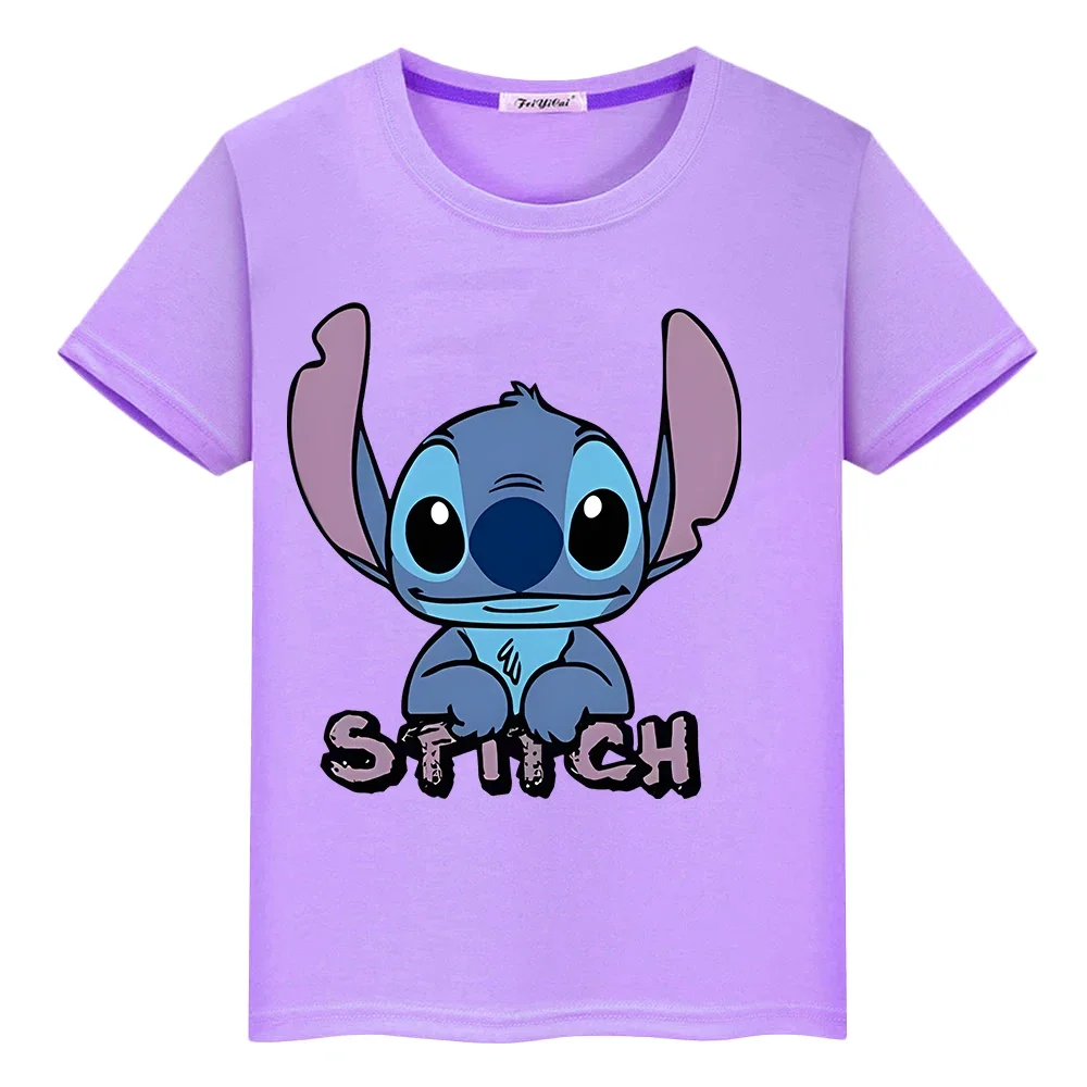 stitch disney kids Day gift Kawaii Short Print T-shirt 100%Cotton Disney Stitch anime Tops pride tshirt y2k boys girls clothes