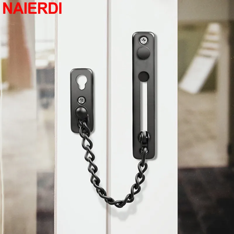 NAIERDI Security Door Sliding Chain Lock Safety Punch Free Stainless Steel Door Chain Lock Anti-theft Door Chain Latch Buckle