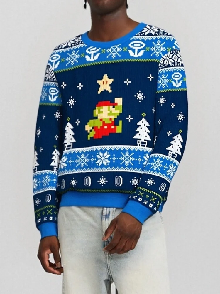 

Funny Gamer Ugly Christmas Sweater Pixel Art Jumper Men's Long Sleeve Dropped Shoulder Festivals Sweatshirts Casual Loose Tops