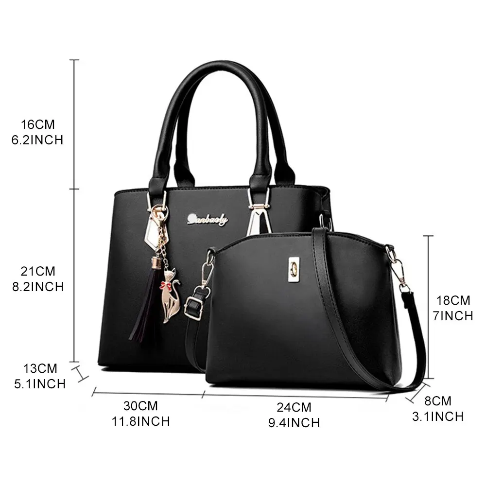 All-pu Two-piece WOMEN\'S Handbag Leather Large Capacity Daily Commuter WOMEN\'S Handbag Set Heavy Duty Multi-colored Glasses Mobi